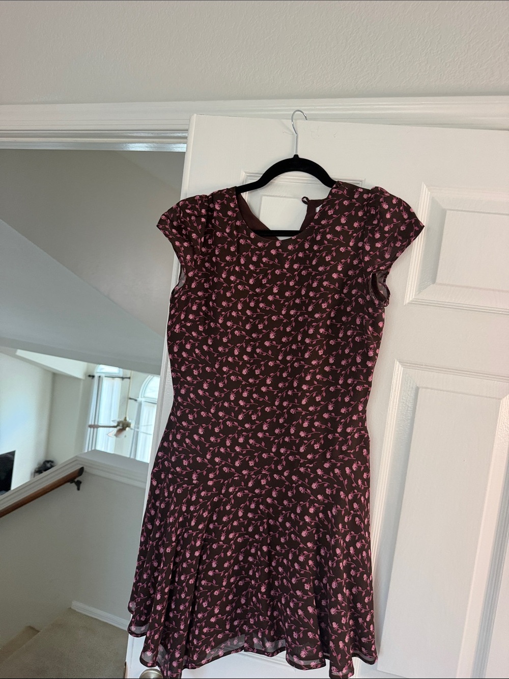 Reformation Plum Mini Dress with Pink Floral Print